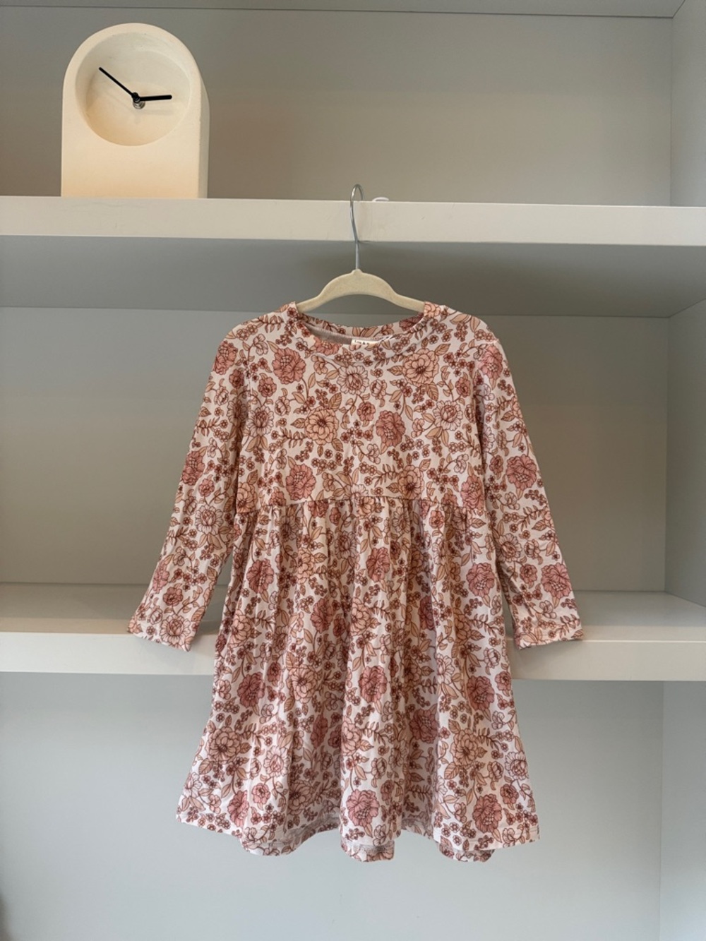 Girls' Dusty Rose Floral Long-Sleeve Casual Dress